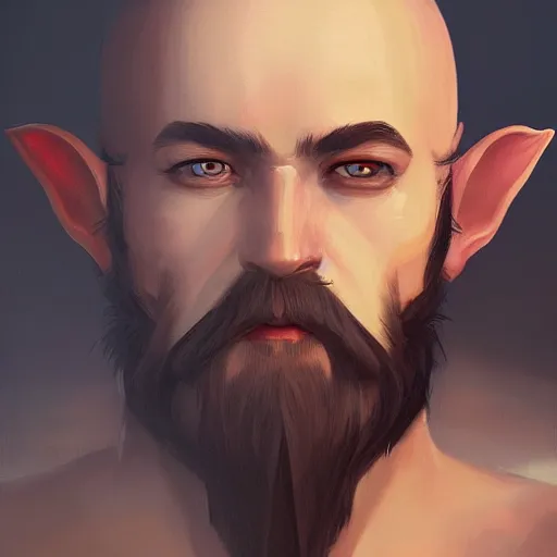 Image similar to Dark Fantasy portrait painting of an elf man with a goatee beard, cgsociety, trending on artstation