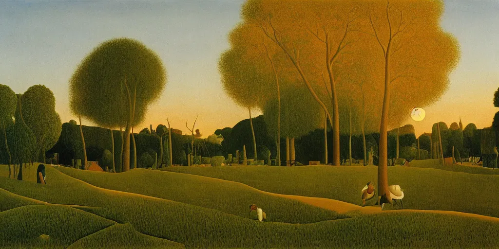 Image similar to a beautiful painting of Woodstock Georgia by Henri Rousseau, golden hour, 8k, 4k