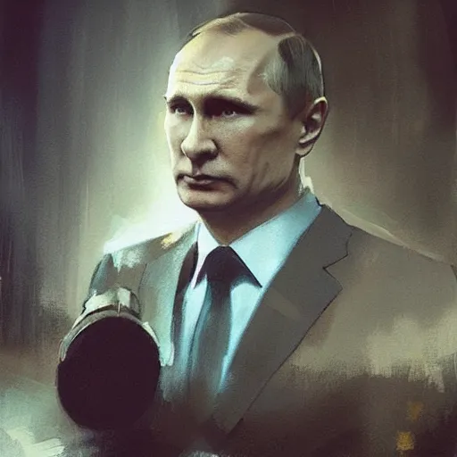 Prompt: picture the putin runs lavrov as a puppet, painting by greg rutkowski