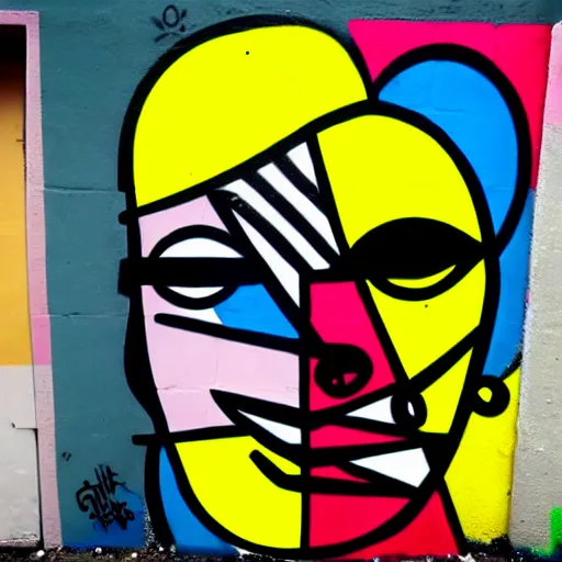 Image similar to graffiti of man with one eye in the style of romero britto