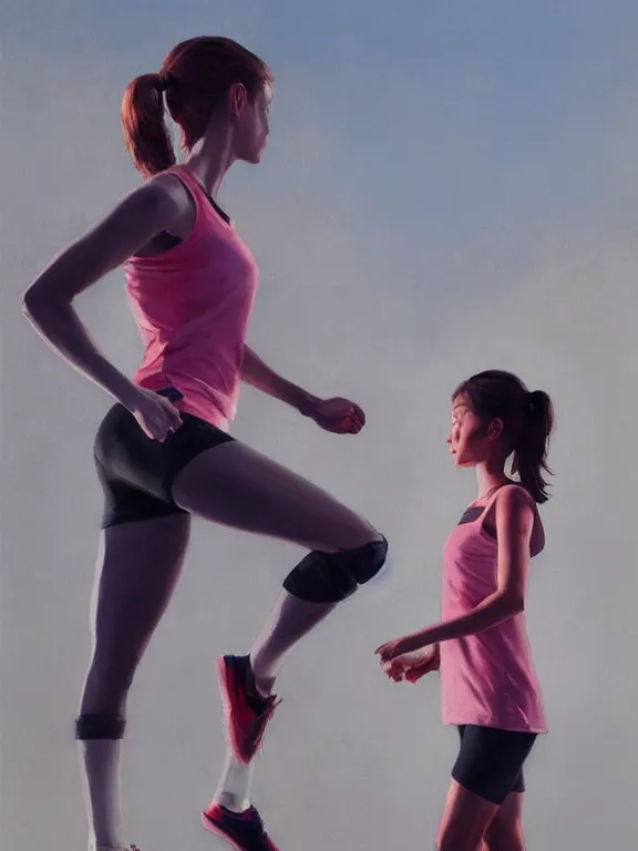 Prompt: an ultradetailed beautiful portrait painting of a girl training for a marathon, side view, oil painting, high resolution, by ilya kuvshinov, greg rutkowski and makoto shinkai