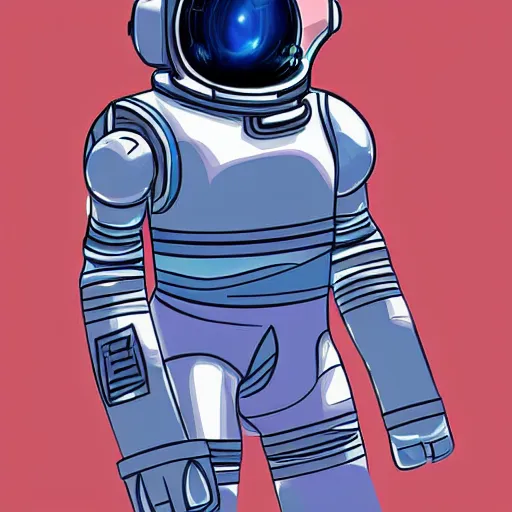 Prompt: A character sketch of a scifi robot wearing a space suit, digital art