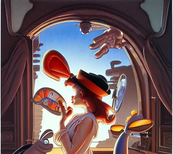 Image similar to ' who framed roger rabbit ', beautiful shadowing, 3 d shadowing, reflective surfaces, illustrated completely, 8 k beautifully detailed pencil illustration, extremely hyper - detailed pencil illustration, intricate, epic composition, masterpiece, bold complimentary colors. stunning masterfully illustrated by artgerm, range murata, alphonse mucha.