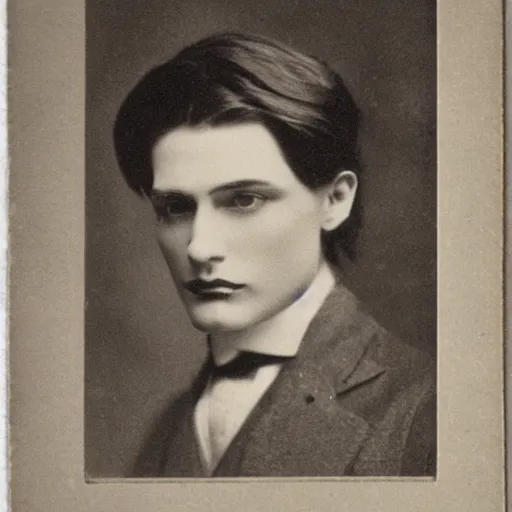 Image similar to headshot edwardian photograph of dorian gray, extremely handsome, 1 9 2 0 s, realistic face, 1 9 3 0 s photography, 1 9 0 0 s, grainy, slightly blurry, victorian