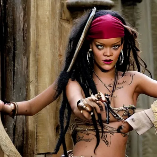 Image similar to Rihanna as a pirate in pirates of the caribbean