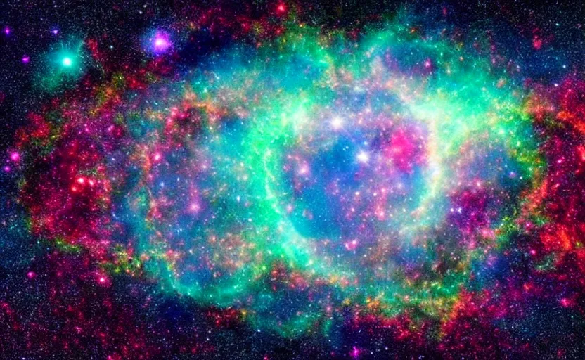 Image similar to A view across a sea of stars, cosmic colors, supernova explosion in the sky, fantastic, magical