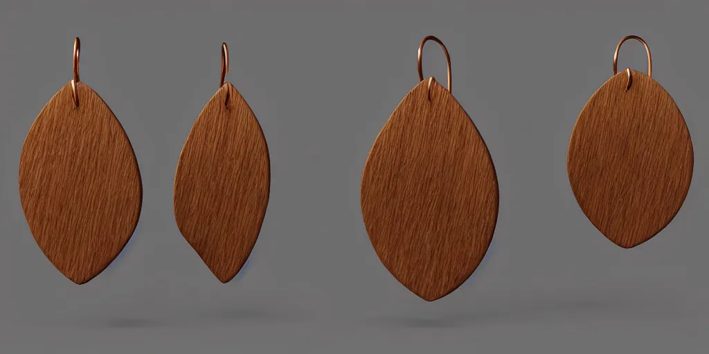 Image similar to earring design, jewelry design, wood, nordic, material, product design, trending on artstation, cgsociety, photo realistic, design by ziva cph and isabel lennse, 8 k, unreal engine, c 4 d