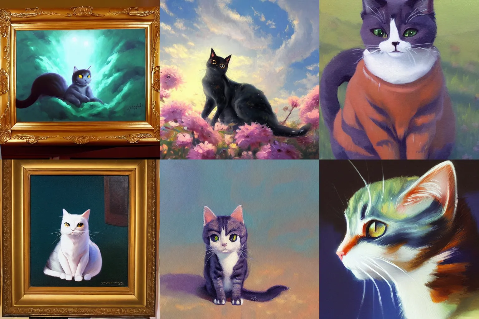 Prompt: An oil painting of a whimsical cat by Makoto Shinkai