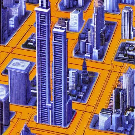 Prompt: book cover of SimCity 4 by Will Wright. (c)1989 Random House