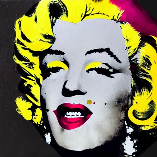 Image similar to a mixed media painting of Marilyn Monroe