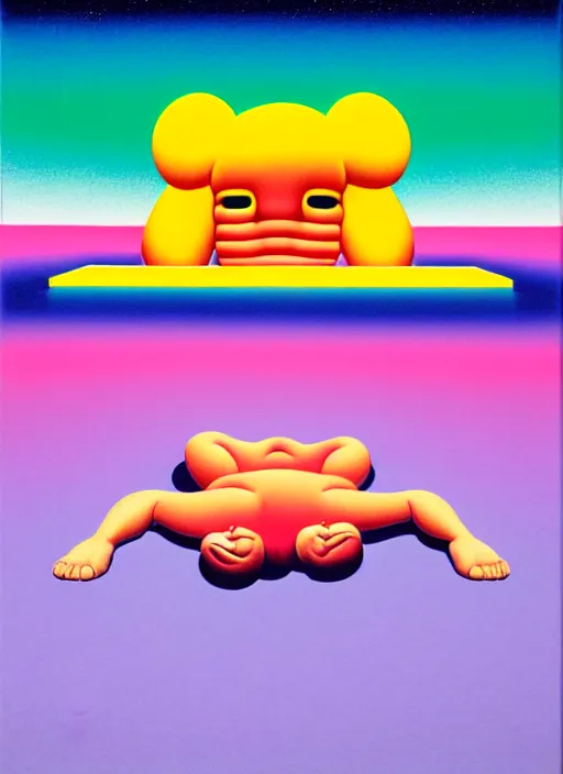 Prompt: sleep by shusei nagaoka, kaws, david rudnick, airbrush on canvas, pastell colours, cell shaded, 8 k