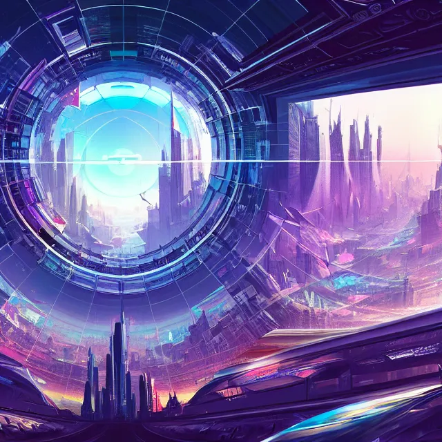 Prompt: epic professional digital art of the view through a kaleidoscope of a futuristic city, best on artstation, breathtaking, epic, stunning, gorgeous, much detail, much wow, cgsociety, wlop, pixiv, behance, deviantart, masterpiece, UHD, 8K