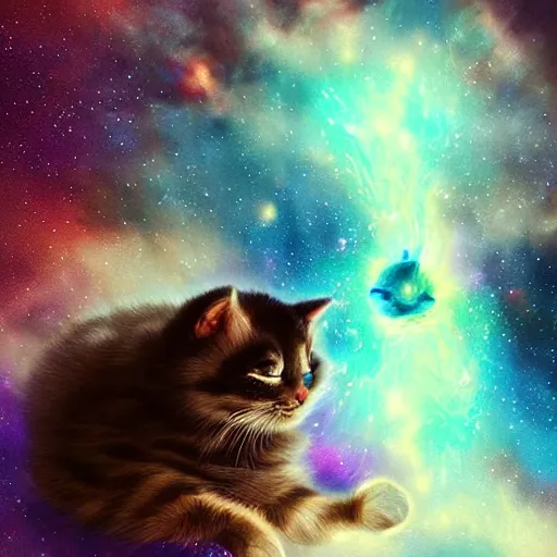 Image similar to cute cat merging with the galaxy by ross tran