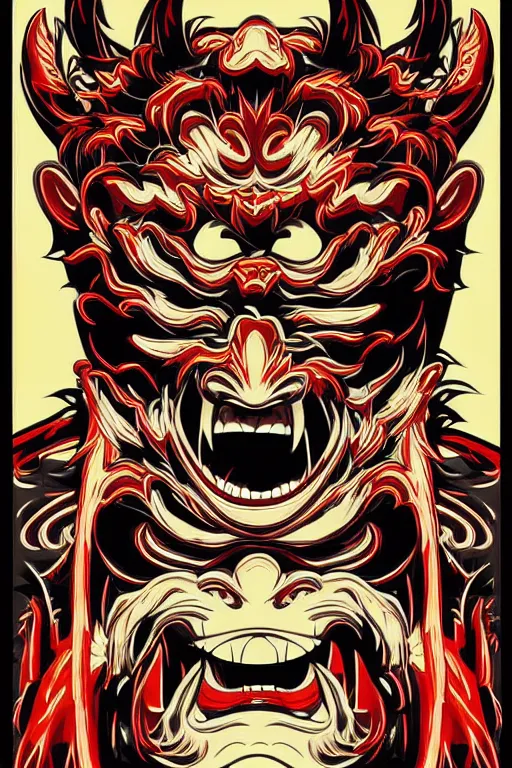 Prompt: some japanese guy wearing oni mask, and bring skateboard, hang out with homies. pop art, without duplicating image!!!, symmetrical, extreme details, digital painting, vector image, concept art, smooth, sharp focus, illustration, intricate, art by richard hamilton and mimmo rottela, pixels art by kirokaze and paul robertson