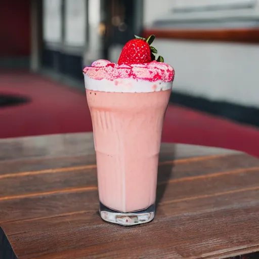 Image similar to strawberry milkshake, bar menu, canon eos r 3, f / 1. 4, iso 2 0 0, 1 / 1 6 0 s, 8 k, raw, unedited, symmetrical balance, in - frame