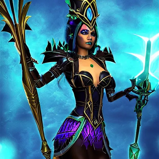 Prompt: Nox goddess of the night from the game Smite, retro, photo