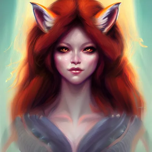 Image similar to fantasy portrait of fox-girl , by René Laloux, by ross tran