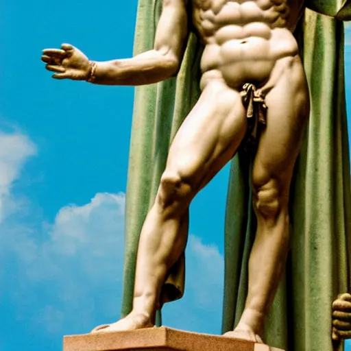 Image similar to Vaporwave composition of Statue of David by Michelangelo on a checkerboard floor against a turquoise sky