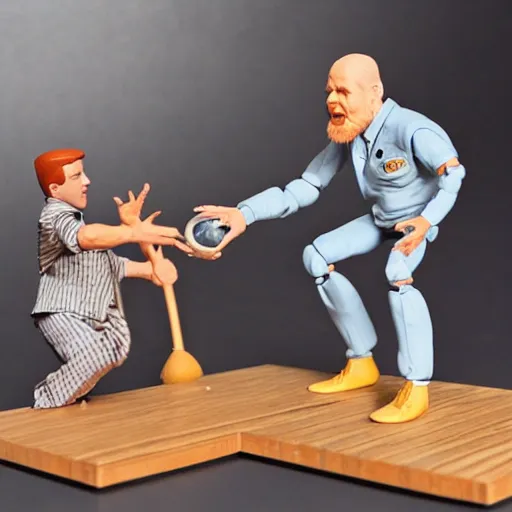 Image similar to nils bohr wrestling with werner heisenberg, stop motion vinyl action figure, plastic, toy, butcher billy style