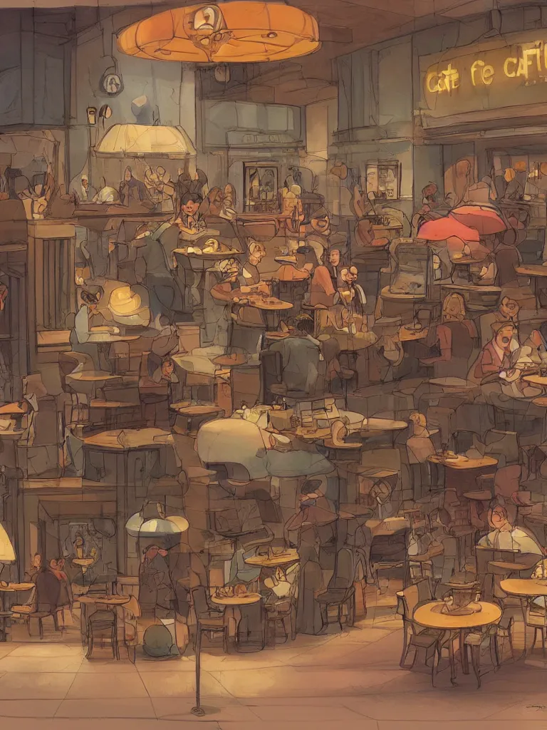 Image similar to cafe by disney concept artists, blunt borders, rule of thirds