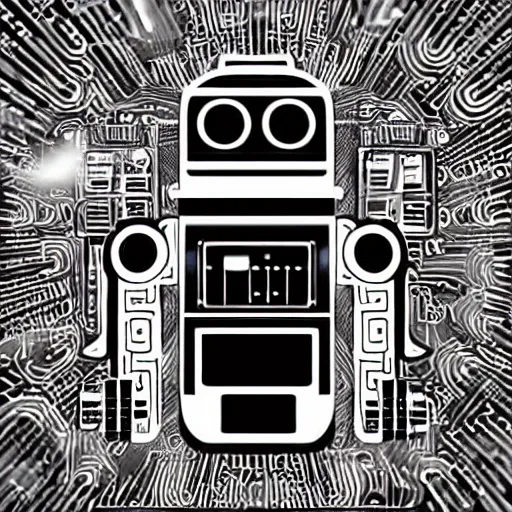 Image similar to album cover of a electronic group, robot, album cover art, album cover