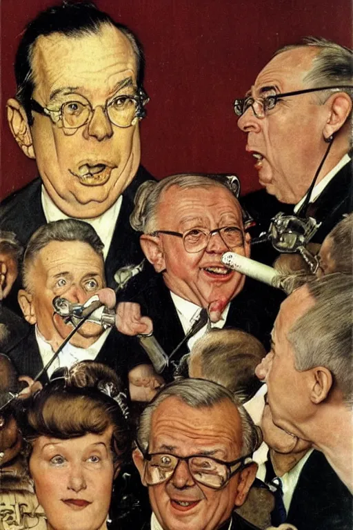 Prompt: Jean Marie Lepen looks like a pig by Norman Rockwell