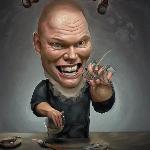 Image similar to an insanely detailed painting of bill burr wearing a chef costume waiting on tables, in the style of peter mohrbacher, dramatic lighting and composition, trending on artstation, concept art, comic book