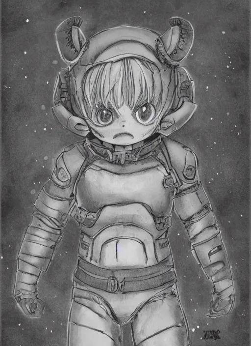 Image similar to beautiful little boy wearing an cyborg bear suit, artwork in kentaro miura and made in abyss and rosdraws, smooth, beautiful lightness, anatomically correct, trending on pixiv, forest