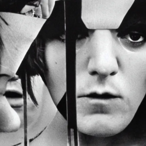 Image similar to A Clockwork Orange, women droogs, 1971 photography, female hooligans, shaggy haired punks, dystopian England