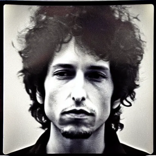 Image similar to Mugshot Portrait of Bob Dylan, taken in the 1970s, photo taken on a 1970s polaroid camera, grainy, real life, hyperrealistic, ultra realistic, realistic, highly detailed, epic, HD quality, 8k resolution, body and headshot, film still, front facing, front view, headshot and bodyshot, detailed face, very detailed face