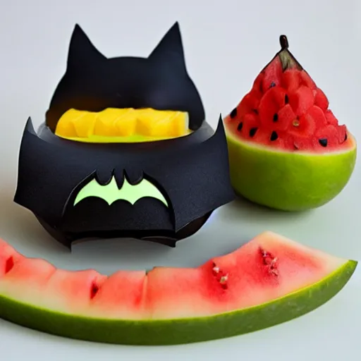 Image similar to batmobile fruit and melon carving
