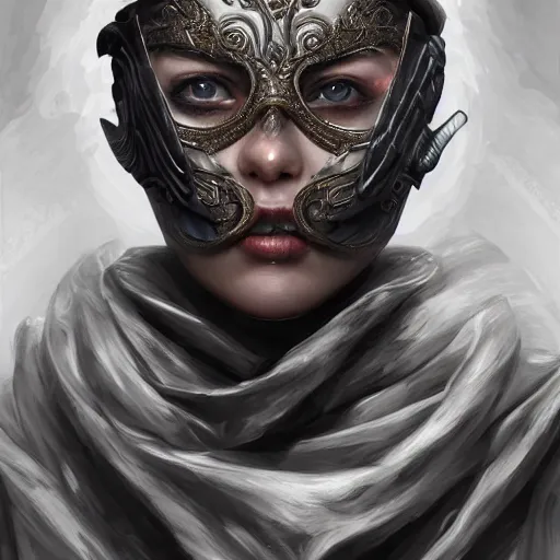 Image similar to Very very very very highly detailed epic photo of face with venetian mask, intricate, dystopian, sci-fi, extremely detailed, digital painting, artstation, concept art, smooth, sharp focus, illustration, intimidating lighting, incredible art by Artgerm and Anton Pieck