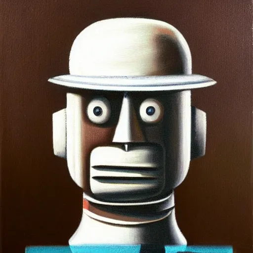 Prompt: robot oil painting magritte