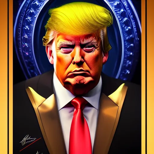 Image similar to symmetry!! portrait of donald trump as king pin, intricate, elegant, highly detailed, digital painting, artstation, concept art, smooth, sharp focus, illustration, art by artgerm and greg rutkowski and alphonse mucha