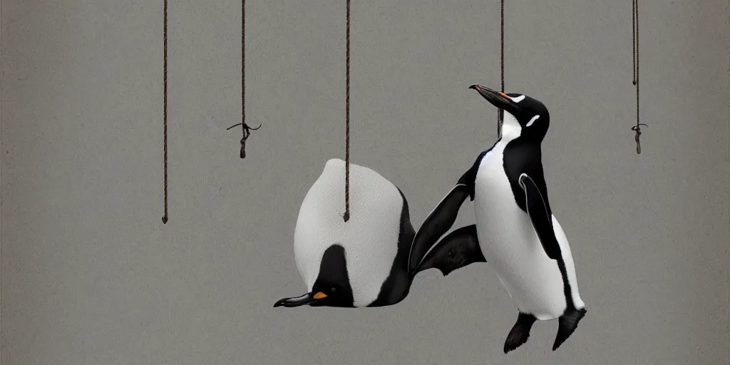 Image similar to realistic penguin sitting on a swing, hyper detailed, trending on artstation