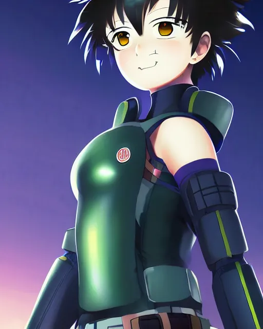 Prompt: portrait of anime girl in mechanic armor in night tokyo by makoto sinkai, my hero academia, perfect face, fine details