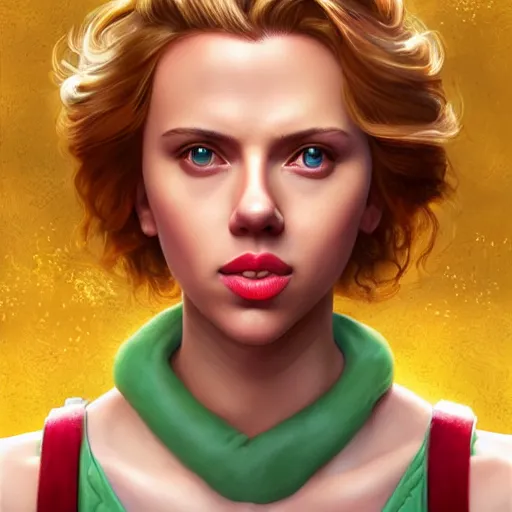 Image similar to portrait of scarlett johansson as super mario, au naturel, hyper detailed, digital art, trending in artstation, cinematic lighting, studio quality, smooth render, unreal engine 5 rendered, octane rendered, art style by klimt and nixeu and ian sprigger and wlop and krenz cushart.