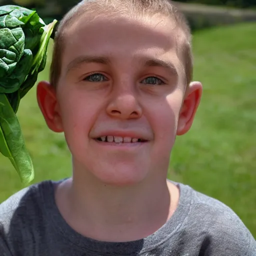 Prompt: Joe lysett with spinach on his head