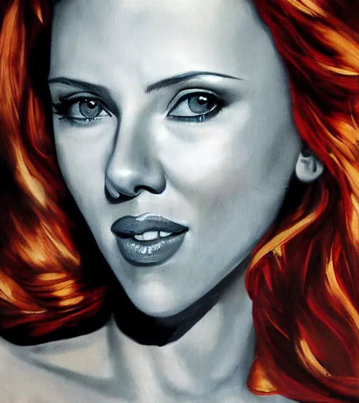 Prompt: painting of Scarlett Johansson by lucien freuid