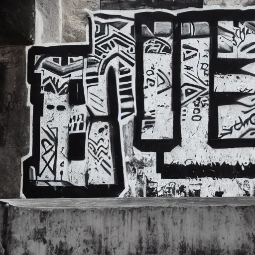 Prompt: black&white grafitti letters on concrete wall reading banauso