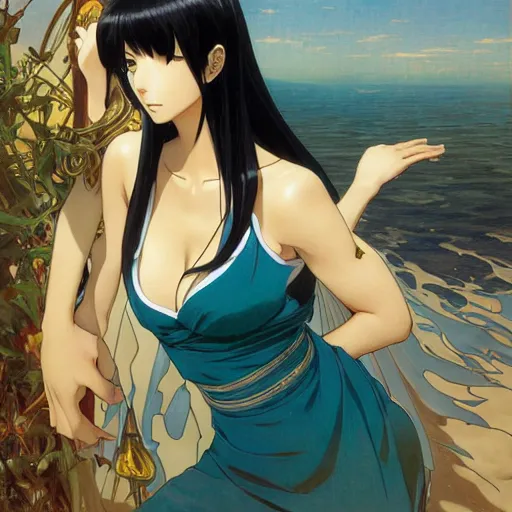 Prompt: anime portrait of nico robin by eiichiro oda!, makoto shinkai, alphonse mucha, sharp focus, art by artgerm and greg rutkowski!, harsh overhead sunlight, blue eyes!!, large aquiline nose!!, gaston bussiere, stanley kubrick, kaoru mori, intricately detailed, behance, 4 k, hdr