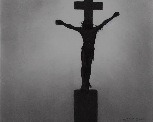 Prompt: the crucifixion by zdzisław beksinski,