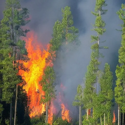 Prompt: lush golf course surrounded by forests on fire