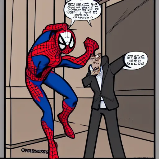 Image similar to spider-man fighting a judge in court