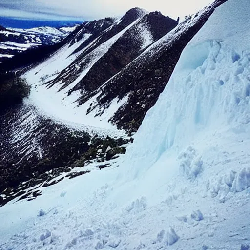 Prompt: “wide angle photograph of an avalanche on a large snowy mountain where the snow is made of dippin dots”