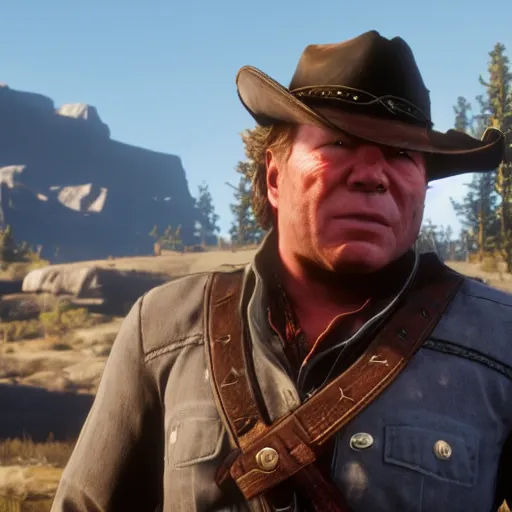 Image similar to william shatner stars as arthur morgan in the playstation 4 video game red dead redemption 2, beautiful screenshot