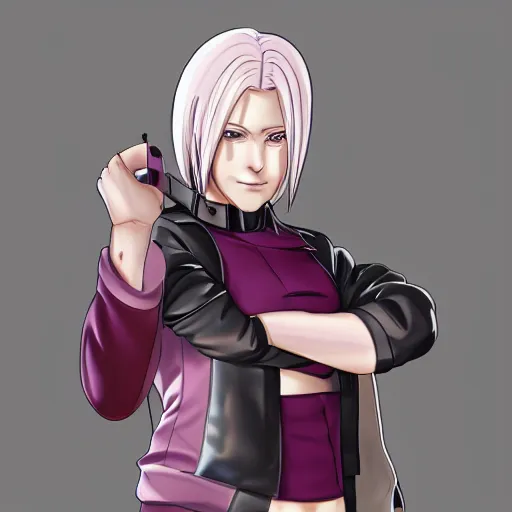 Image similar to Sakura Haruno posing for a photo shoot on a model magazine, trending on artstation, anime, 8k, very detailed, by Masashi Kishimoto, detailed facial expressions, digital art, wearing crop top