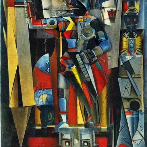 Prompt: warrior robots by Kurt Schwitters