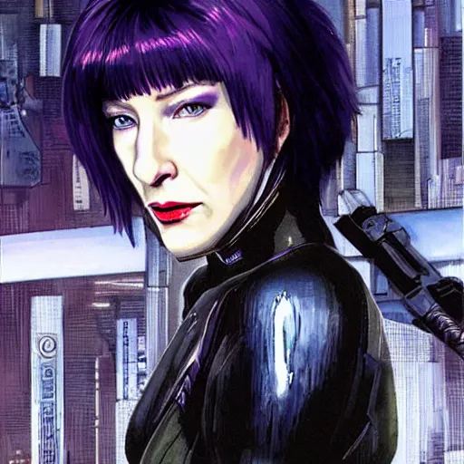 Image similar to cate blanchett as major kusanagi from ghost in the shell by h.r. giger