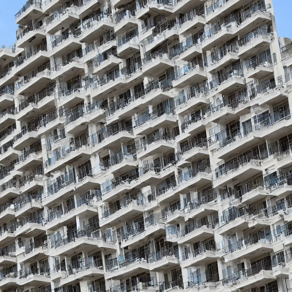 Prompt: lots of stacked balconies of different size and colour